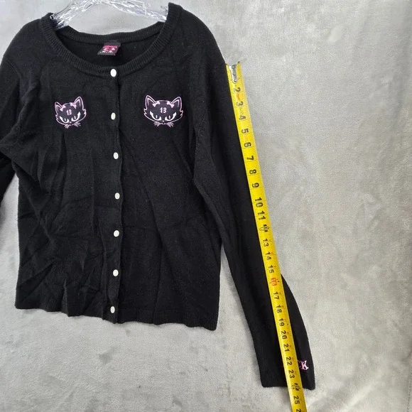 Lucky 13 Girls XL Cardigan Black Pink Cat Bad Luck Kitten Klub Sweater - Picture 9 of 12